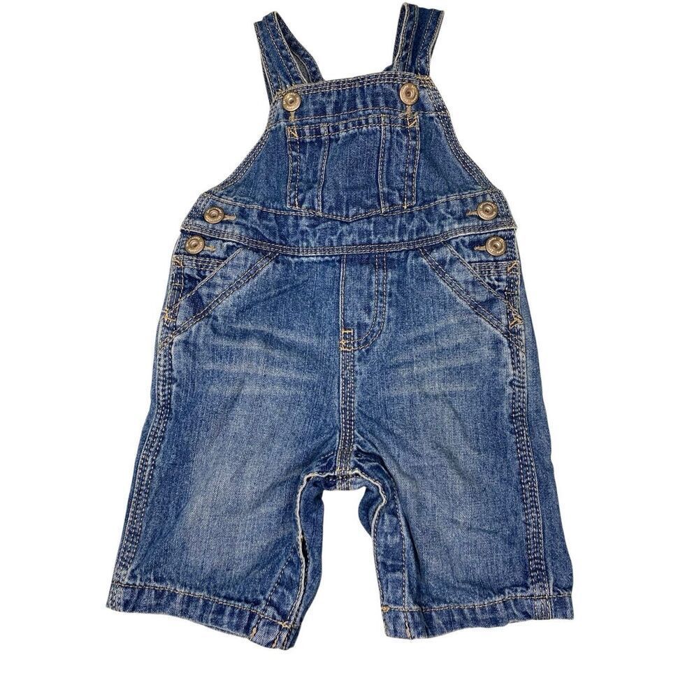 Genuine Baby OshKosh Denim Shortalls Overalls Infant 3M Blue Jean Romper Western